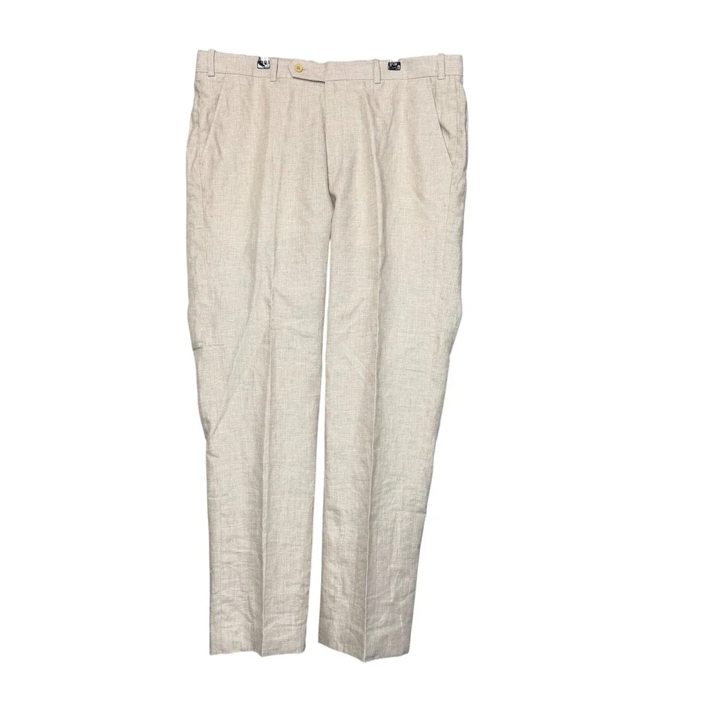 StudioSuits Dress Pants Mens 38 Beige Bespoke Linen Blend Trousers Hand Crafted